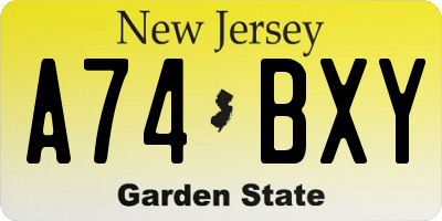 NJ license plate A74BXY