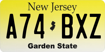 NJ license plate A74BXZ