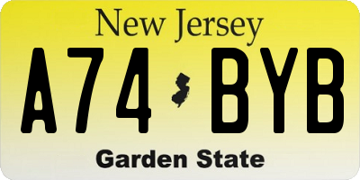 NJ license plate A74BYB