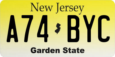 NJ license plate A74BYC