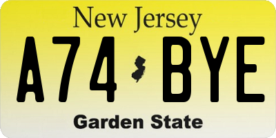 NJ license plate A74BYE