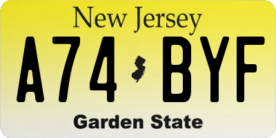 NJ license plate A74BYF