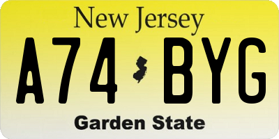 NJ license plate A74BYG