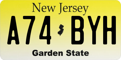 NJ license plate A74BYH