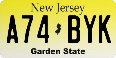 NJ license plate A74BYK