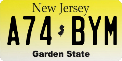 NJ license plate A74BYM