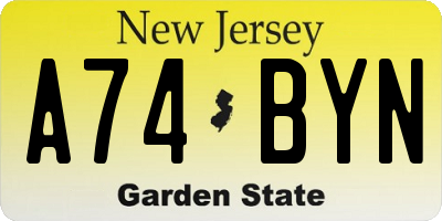 NJ license plate A74BYN