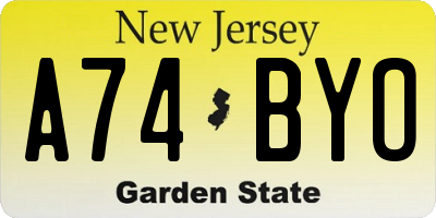 NJ license plate A74BYO