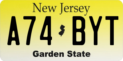 NJ license plate A74BYT