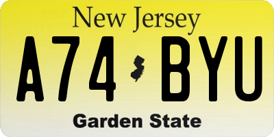 NJ license plate A74BYU