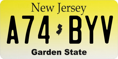 NJ license plate A74BYV