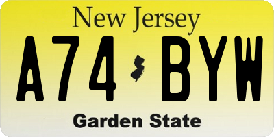 NJ license plate A74BYW