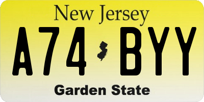 NJ license plate A74BYY