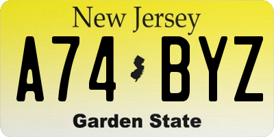 NJ license plate A74BYZ