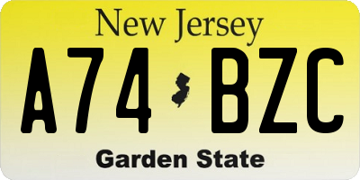 NJ license plate A74BZC