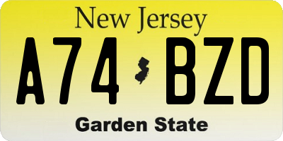 NJ license plate A74BZD