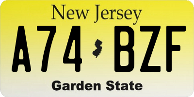 NJ license plate A74BZF