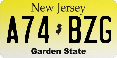 NJ license plate A74BZG