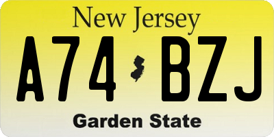 NJ license plate A74BZJ