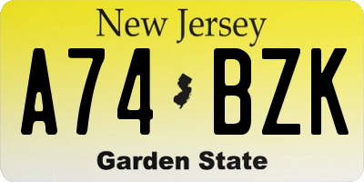 NJ license plate A74BZK