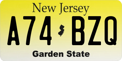 NJ license plate A74BZQ