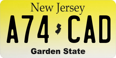 NJ license plate A74CAD