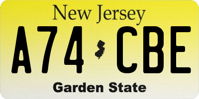 NJ license plate A74CBE