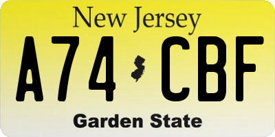 NJ license plate A74CBF