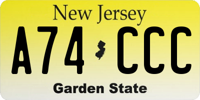 NJ license plate A74CCC