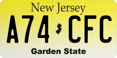 NJ license plate A74CFC