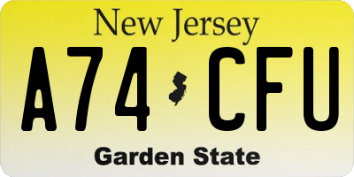 NJ license plate A74CFU