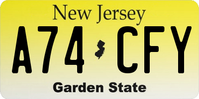 NJ license plate A74CFY