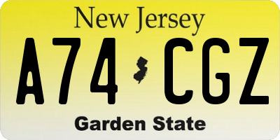 NJ license plate A74CGZ
