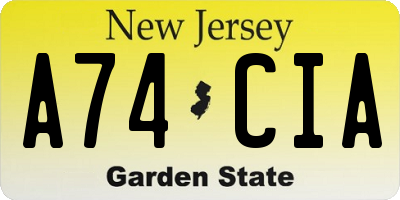NJ license plate A74CIA