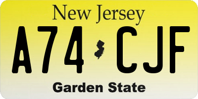 NJ license plate A74CJF