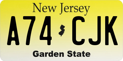NJ license plate A74CJK