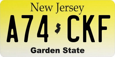 NJ license plate A74CKF