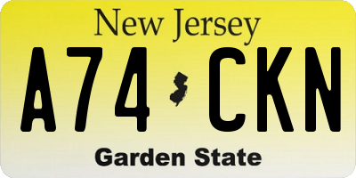 NJ license plate A74CKN