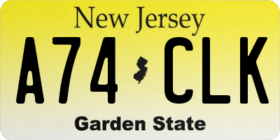 NJ license plate A74CLK