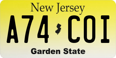 NJ license plate A74COI