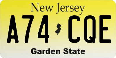 NJ license plate A74CQE
