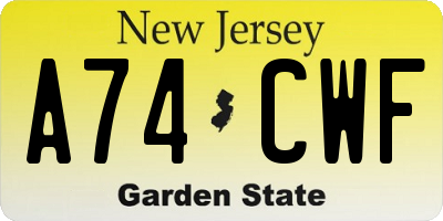 NJ license plate A74CWF