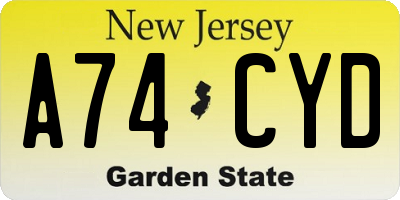 NJ license plate A74CYD