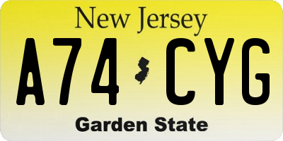 NJ license plate A74CYG