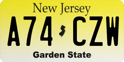 NJ license plate A74CZW