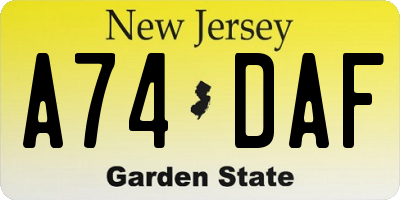 NJ license plate A74DAF