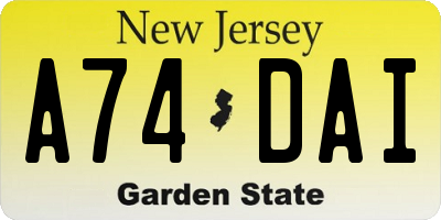 NJ license plate A74DAI