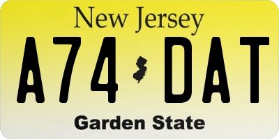 NJ license plate A74DAT