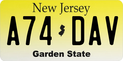NJ license plate A74DAV
