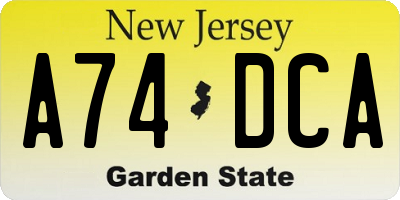 NJ license plate A74DCA
